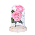 Valentine's Day Gifts Artificial Rose LED Light Glass Dome Wooden Base Night Lamp Desktop Decoration Wedding Supplies